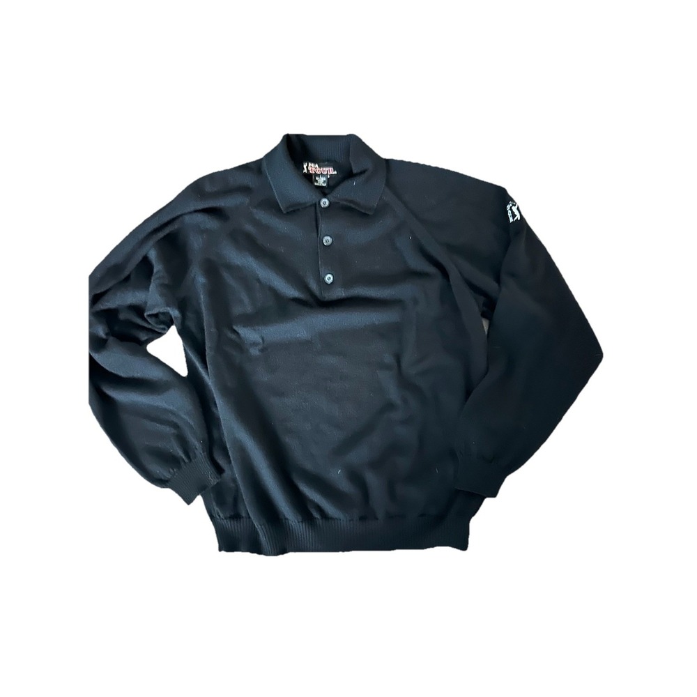 Vintage PGA Tour Black Polo Sweater Merino Wool Italy MINT Golf NEVERWORN Preppy
